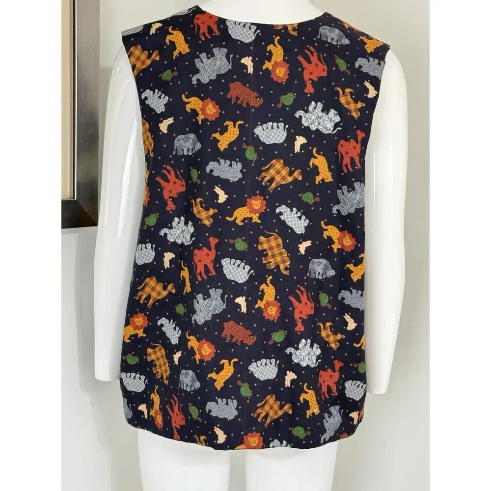 Vintage 90s Handmade Noah’s Ark Patchwork Reversible Vest Women’s Size L Boho - Picture 5 of 11